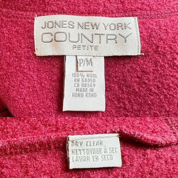 Jones New York Country Deep Red 100% Wool Button Carigan Sweater Jacket Medium - Picture 13 of 13